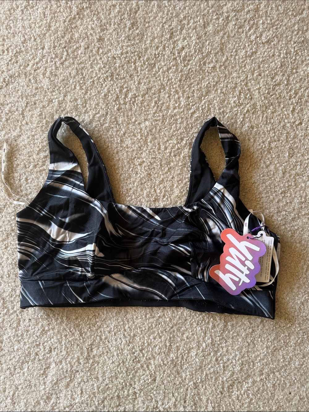 YITTY Black and White Marble Print Sports Bra Headliner Shaping Midi Bralette